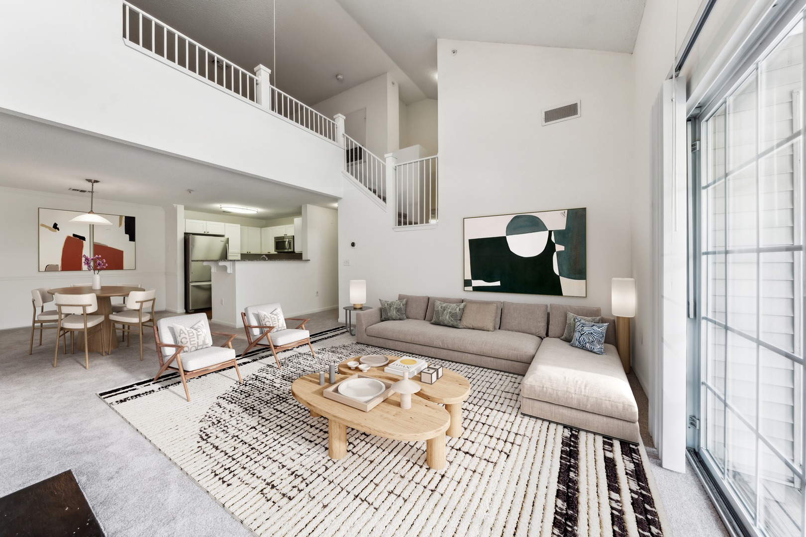 Open living and dining area.