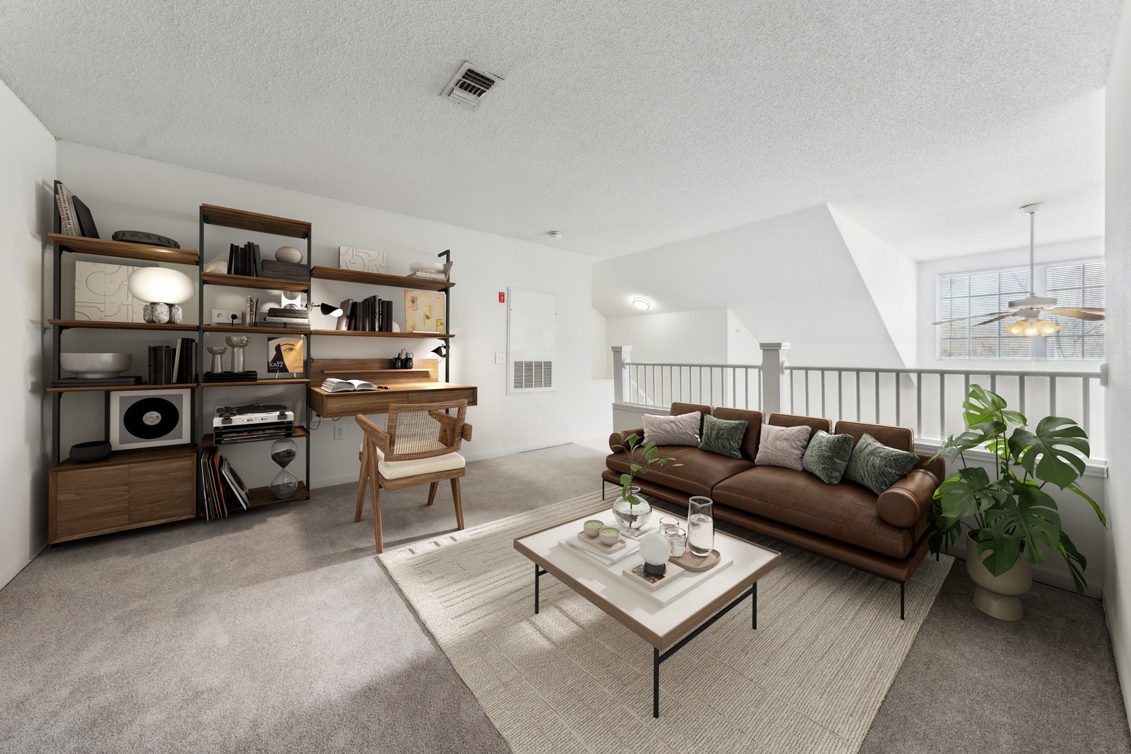 Home office space with desk area.